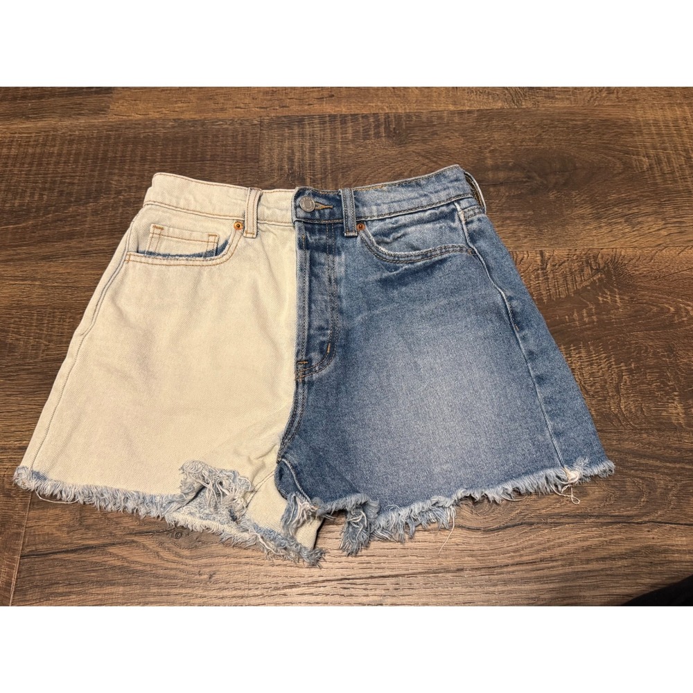 Cello Womens‎ Denim Shorts Frayed Hem Two Tone Blue White Size S